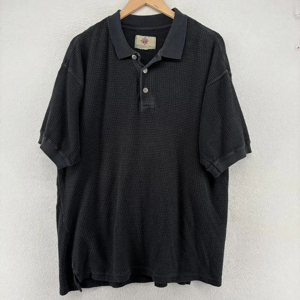 THE TERRITORY AHEAD Shirt Mens XL Polo Waffle Thermal Short Sleeve Black